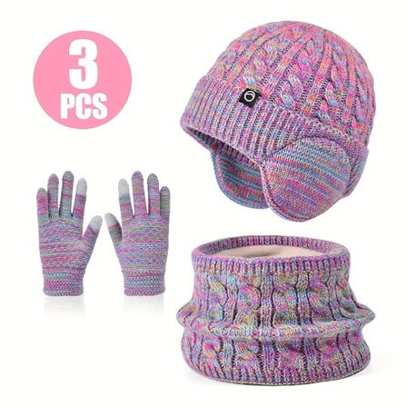 3 stk. Halsedisse, handsker og hue sæt til efterår og vinter, udendørs kuldebestandig vindtæt ørebeskytter strikket hue til drenge og piger med 
