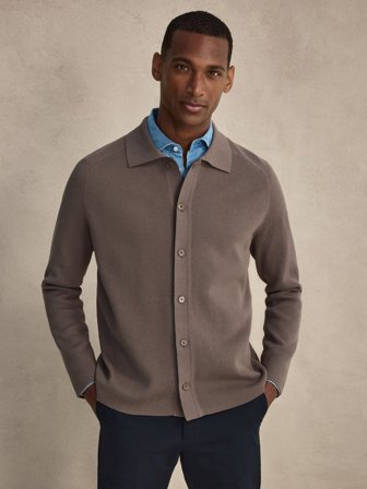 John Henric Men's Taupe Cardigan Relaxed Fit Size XL