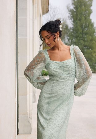 Bubbleroom Occasion - Ruched L/S Midi Dress - Aqua - Kläder