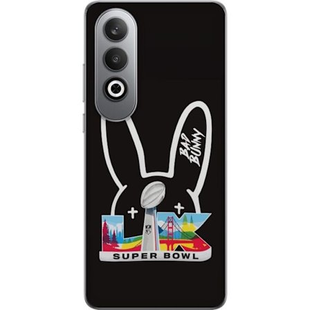 Kompatibel Mobilcover til OnePlus Nord CE4 Bad Bunny portræt med åben skjorte, tatoveringer og krøllet hår i stilfuld modefotografering