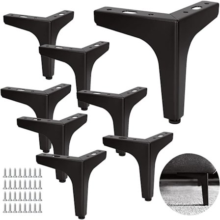 Sæt med 8 metal sofaben, 13 cm, metal sofabordsben, belastning op til 600 kg, sorte møbelben, smedejern/sofabordsstand, TV-stand med 40 skruer