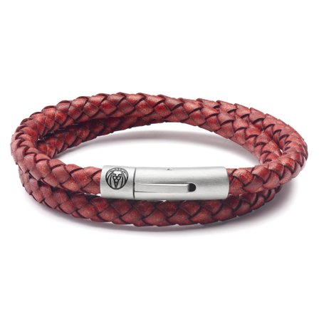 Collins | 6 mm Red Leather Wrap Around Bracelet for Men - Leather bracelets