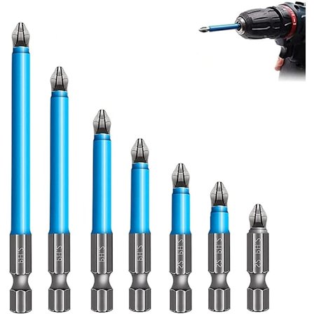 7-delt sett med sklisikre magnetiske bits Magnetisk Phillips-skrutrekker Ph2 Flat Head Skrutrekker Bit