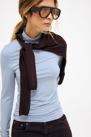 NA-KD - Soft Line topp med halvhøy hals - Pologenser - Blå - M