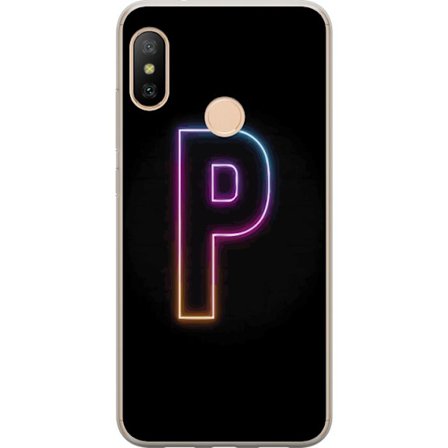 Yhteensopiva Puhelinkuori Xiaomi Xiaomi Redmi 6 Pro Minimaalinen neonkirjain P värin asteittaisella muutoksella ja valotehosteella mustaa taustaa vas
