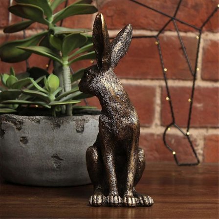 Gull Hare Ornament, Sittende Hare Kanin Antikk Finish, Messing/Bronse Antikk Stil Samleobjekt Dekor Dyreliv