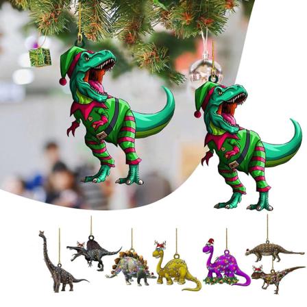 8 stk. - Sjov akryl juletræspynt med dinosaurvedhæng til juleelskere