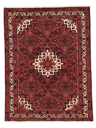 Hosseinabad Matta 100X130 Mörkröd/Svart Ull, Persien