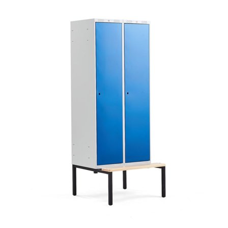 Clothes locker CLASSIC, bench seat, 2 modules, 2120x800x550mm, blue