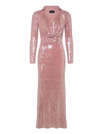 Lorel Sequin Mesh Midi Dress Pink Bardot
