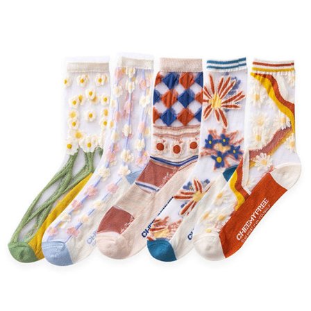 Kvinners ullsokker, sommersokker laget av gjennomsiktig tynn mesh-blonde, elastisk KLB