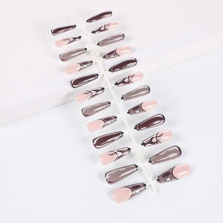 24 stk. Anime Khaki Wear Nails, Franske Kunstige Negle