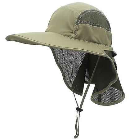 Solhat, Mænd, Kvinder, UPF 50+ Udendørs UV Sommer Cap med Nakkebeskyttelse, Vandring, Fiskeri Hat, Strand Foldbar(Militær Grøn)