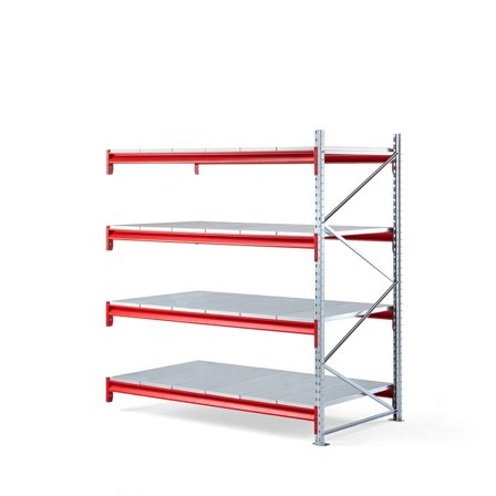 Widespan shelving TOUGH, add-on unit, 2000x1850x1000 mm, 4 steel shelves