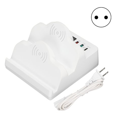 USB-ladehub 6-porters 2 trådløs telefonladingstasjon QC 3.0 USB C multienhetsdokk med LCD-skjerm US-plugg