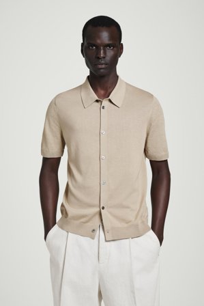 COS Men's Knitted Linen Silk Shirt in Beige