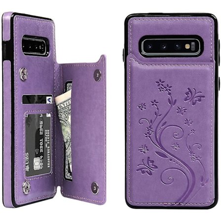 Til Galaxy S10 Etui, Premium Læder Flip Cover Dobbelt Magnetisk Snap Med Stativfunktion Etui Cover Tegnebog Telefon Etui Til Samsung Galaxy S10 - 
