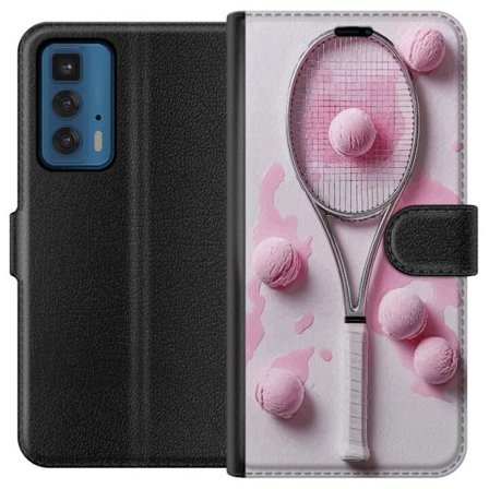 Kompatibel Tegnebogsetui til Motorola Motorola Edge 20 Pro Rosa glaskugler og tennisketsjer i et kreativt stillbillede med legende popfølelse og mode