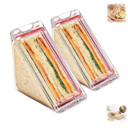Trekantet sandwichbeholder, genanvendelig plastik sandwichpose, vaskbar sandwichboks, bærbar morgenmad sandwichbeholder, frokostkileboks med låg -