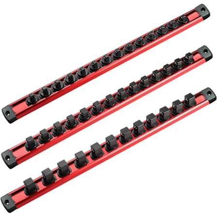 3-delars magnetisk hylsverktygssats med aluminiumskenor | 40 klämmor | 1/4", 3/8", 1/2" drivhylsor, professionell hylsorganisatör (3 st (1/4" & 3
