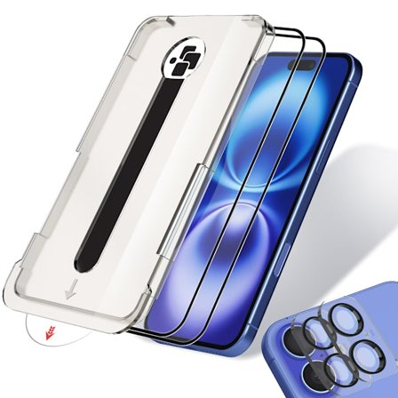 2-Pack iPhone 16 Skärmskydd & 2-Pack linsskydd - Härdat Glas | 6,1 tum [Automatisk Installation] - Bubbelfritt och Dammfritt iPhone 16 iPhone 16