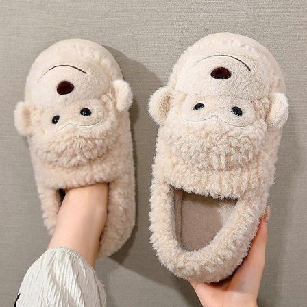 Herre Sko Dame Pels Anti-skli Varme Tøfler Trendy Nydelig Ape Matchende Bomullstøfler Høst Vinter Plysjtøfler-Perfet Beige 38-39_tfrf
