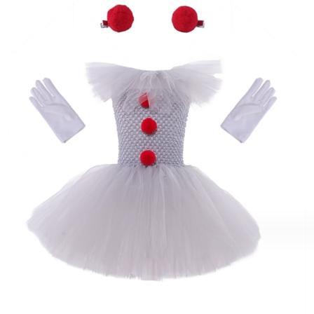 Läskig clowndräkt för flickor Puffy Tutu Dress Up Cosplay kostym Halloween Set M