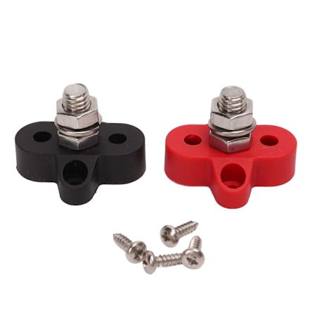 48V Batteripolstöd Röd och Svart Rostfritt Stål Post Enstaka Pol Bussremsa Terminalblock för Husbil Lastbil Båt 3/8in (M10)