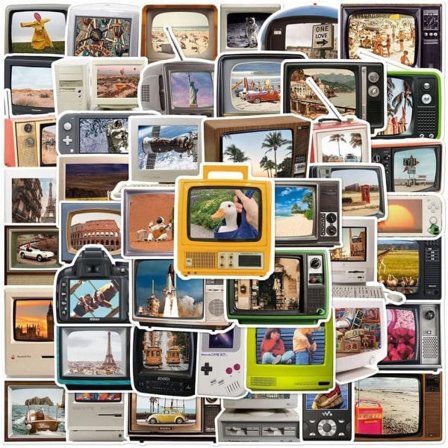 IC 50 st Vintage telefon-tv cd-bandklistermärken Retro tecknade dekaler Motorcykel laptop resväska anteckningsbok Cool vattentät klistermärke