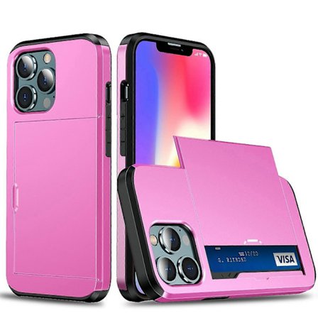 Godt Beskyttende Anti-Ripe Skyvekort Klipp PC TPU Hybrid Bakdeksel til iPhone 13 Pro 6.1 i (Rosa, Rose)