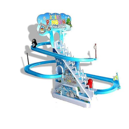 Barnens roliga klättertrappor musik leksak förälder-barn rutschkana interaktiv leksak elektrisk räls bil leksak (pingvin)