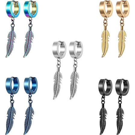 5 Par Titan Rostfritt Stål Örhängen Fjäder Herr Dam Örhängen Herr Svarta Örhängen Herr Örhängen Guld Hängande Silver Örhängen E