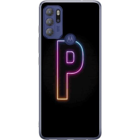 Kompatibel Mobilcover til Motorola Motorola Moto G60S Minimalistisk neonbogstav P i farvegradient og lyseffekt mod sort baggrund i digital neonstil