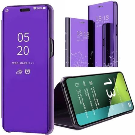 Etui til Xiaomi Redmi Note 13 Pro 5G (ikke til 4G), lilla, Flip Cover Clear View 360° stødsikker med stativfunktion