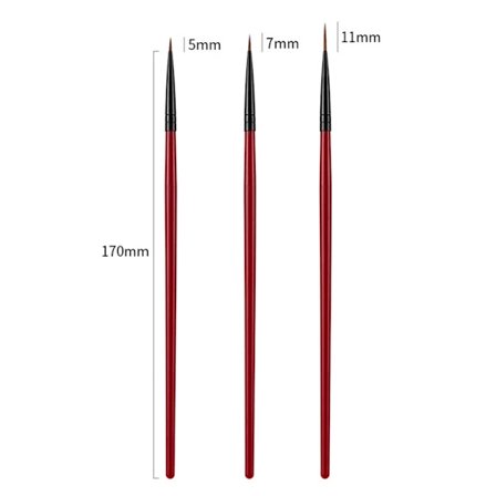 3 stk. Nail Art Line Malepensel 3D Tips 11/15/20mm DIY Akryl UV Gel Børster Tegnesæt Marmormønster Fransk Design Negleværktøj