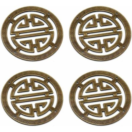 Sett med 4 antikke messing runde hjørnebeskyttere for smykkeskrin, D