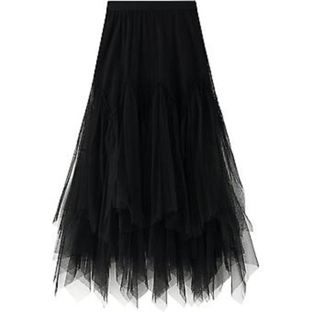 Tylskørt til kvinder Høj Lav Asymmetrisk Elastisk Talje A-linje Te-længde Taljeret S-2xl S