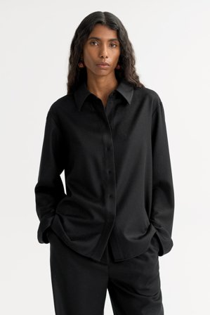 Soft Goat - Woven Shirt - Women cashmere sweater - S - Black