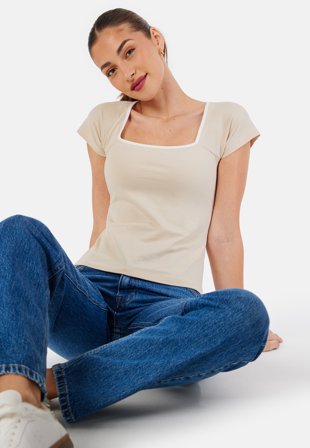 BUBBLEROOM-Contrast Cap Sleeve Top-M