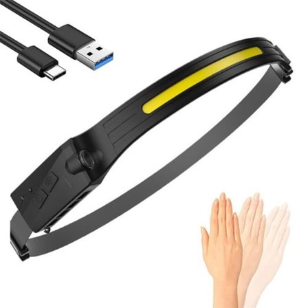 Huvudlampa LED uppladdningsbar USB jogging pannlampa, pannlampa LED sensor