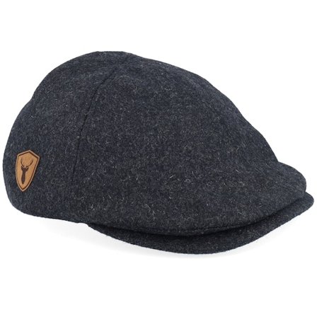 Wild Spirit - Grå flatcap Keps - Deer Shiled Patch Charcoal Wool Ivy Flat Cap @ Hatstore