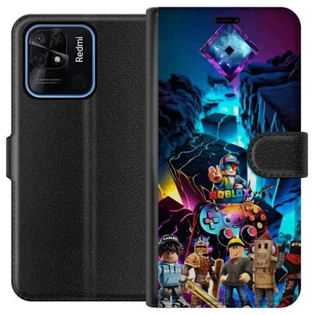 Yhteensopiva Lompakkokotelo Xiaomi Redmi 10C Roblox neonmaailma, jossa on futuristisia maisemia, peliohjaimia ja suosittuja hahmoja - täydellinen peli