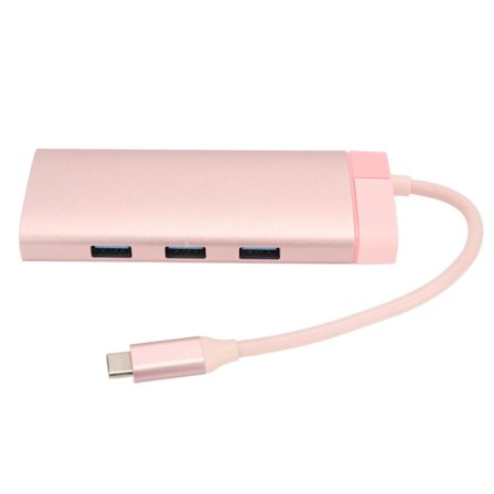 6-in-1 USB-C -telakointiasema PD 3USB3.0 teräväpiirtoinen multimedialiitäntä RJ45 laajennustelakka vaaleanpunainen