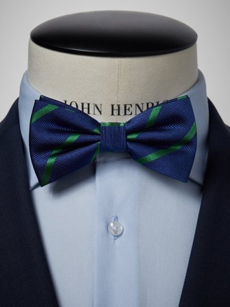 John Henric Men's Blue & Green Striped Bow Tie Size Pre-tied