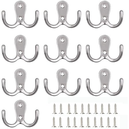 Metalliska väggkrokar med skruvar, väggkrokar för kök, badrum, garderob, silver, 20 st