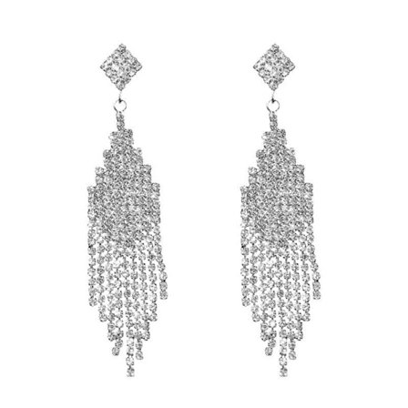 Silver drop crystal långa tofsar dingla örhängen