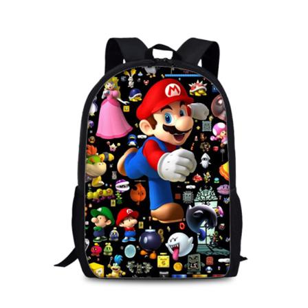 Piirretty reppu kevyt vedenpitävä koululaukku lahja 17 tuuman piirretty kannettava reppu (Mario)