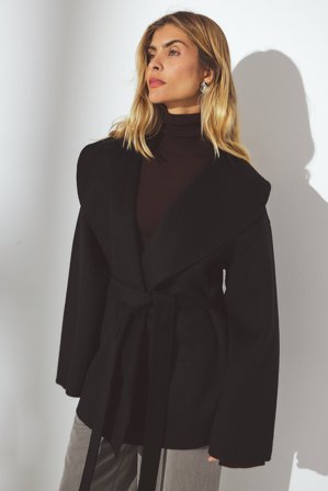 NA-KD kurzer Mantel aus Wollmischung mit Gürtel - Frühlingsjacken - Schwarz - EU 34