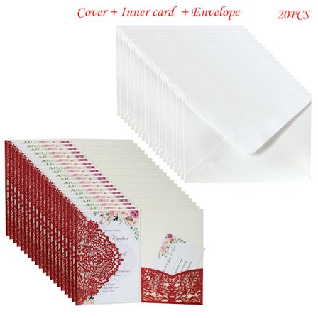 20 stk. Glitter Hul Invitationskort med Kuverter til Bryllupsinvitation Brude