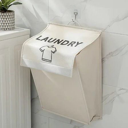 Stor Klesvaskkurv i Oxford-stoff - Veggmontert & Sammenleggbar med Håndtak, for Bad, Soverom, Hall_TF_TF